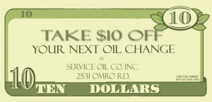 $10 off Oil Change | Service Oil Company | Oshkosh, Wisconsin
